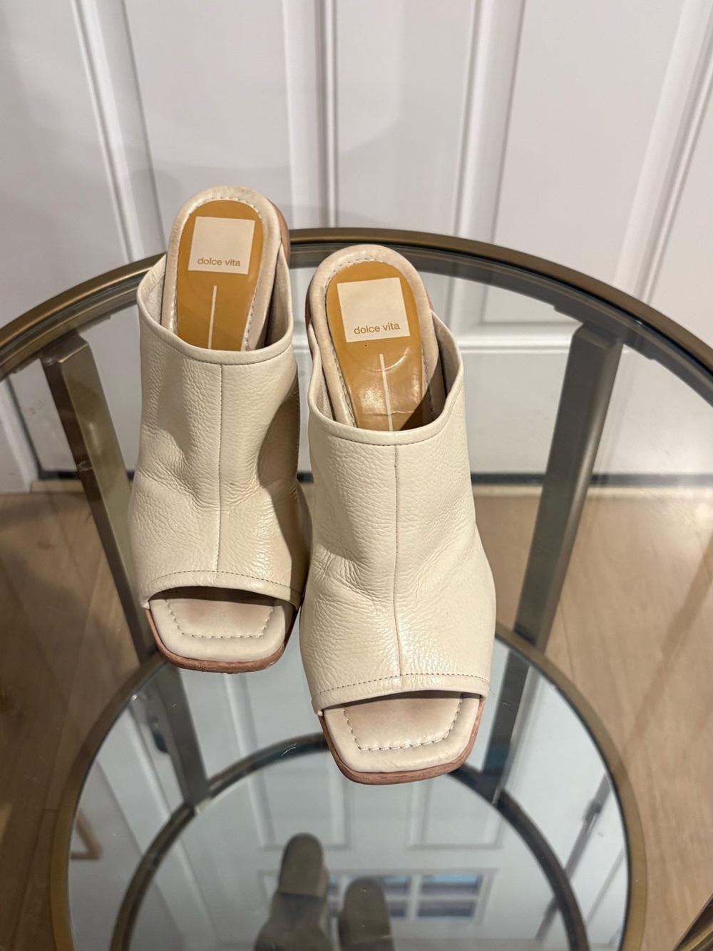 Dolce Vita Cream Leather Open Square-Toe Mule